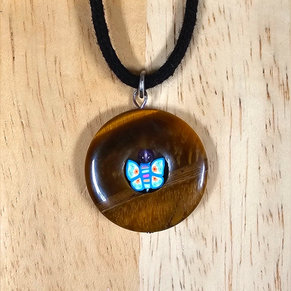 Handmade Jewelry - Tigers Eye Butterfly Pendant Necklace